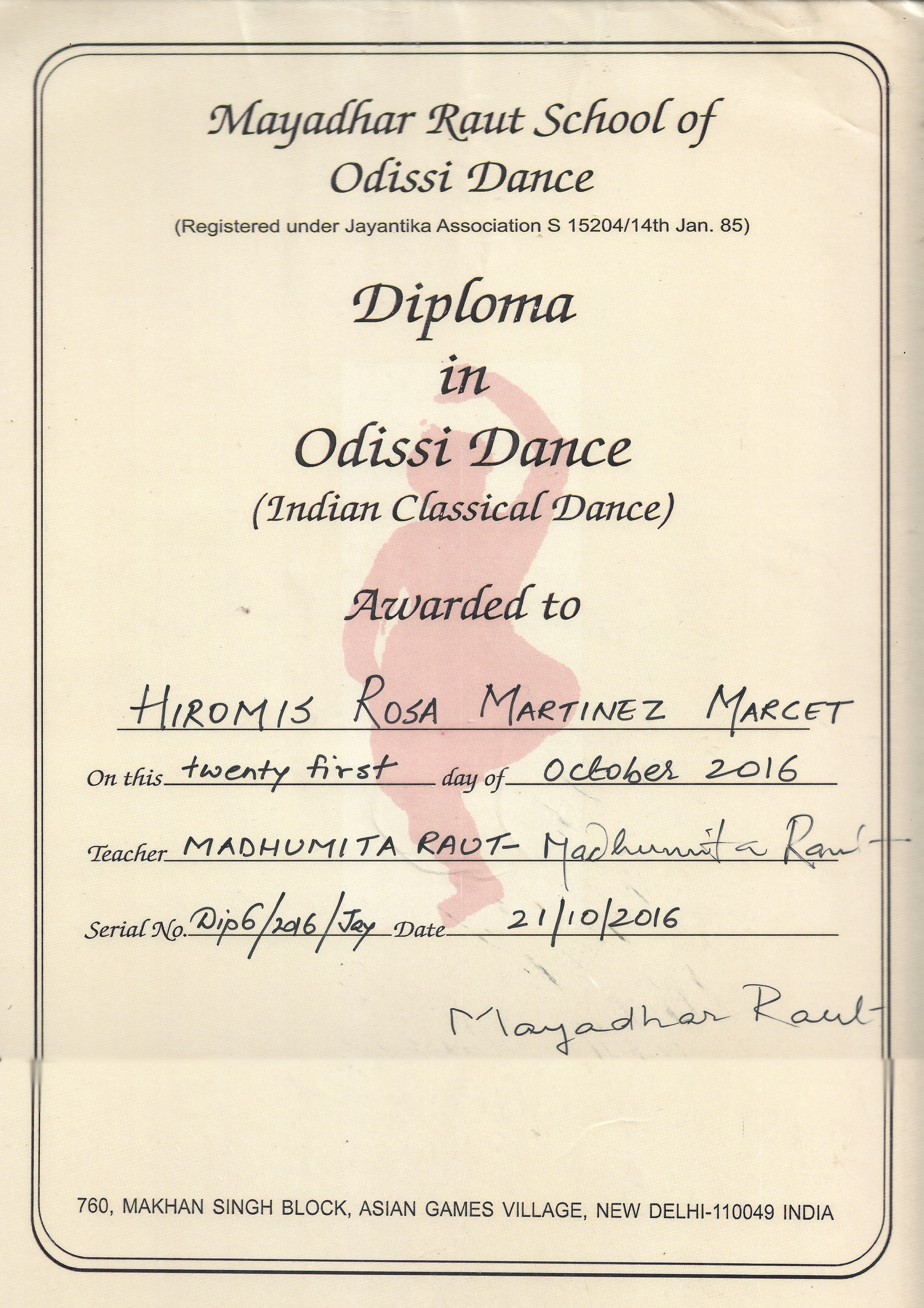 Odissi graduation diploma